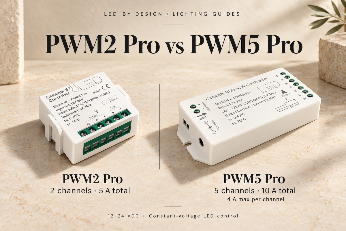 PWM2 Pro and PWM5 Pro comparison: two versus five channels, 5 A versus 10 A total output